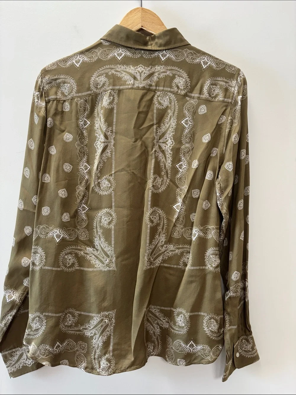 J.Crew Olive Green Button-Down Shirt with White Paisley Print